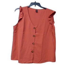 Shein Women’s Button down Sleeveless Blouse, Coral, 2XL